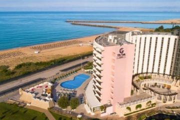 Air view of Vila Gale Ampalius Hotel in Vilamoura on Algarve coast, Portugal product
