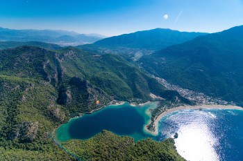 Air view of Oludeniz beach near Fethyie in Turkey. Travel with World Lifetime Journeys
