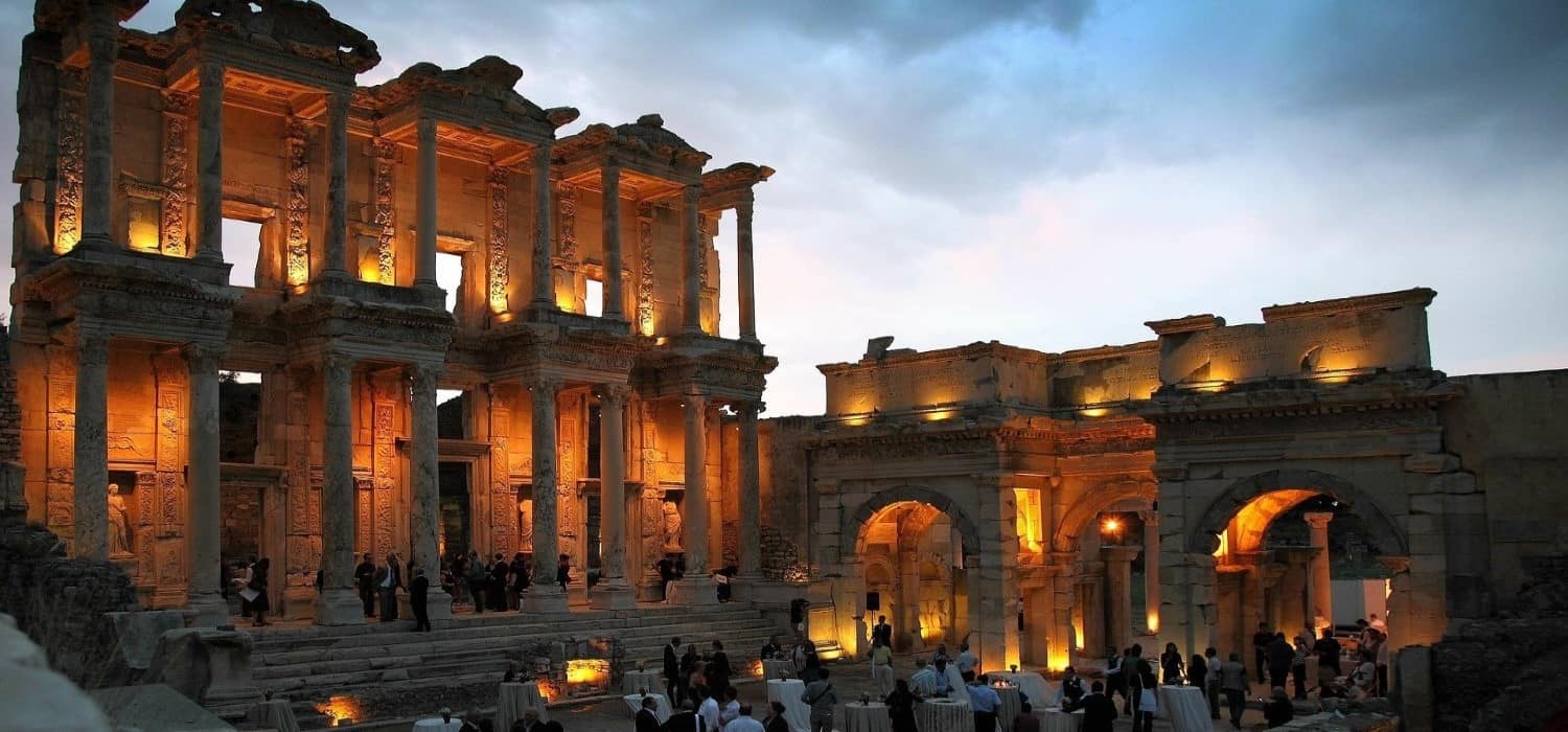 Ancient Ephesus by night in Turkey. Travel with World Lifetime Journeys