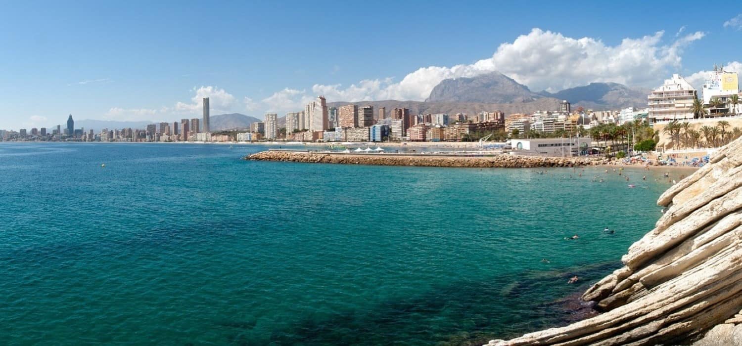 Benidorm seen from distance, Spain. Travel with World Lifetime Journeys