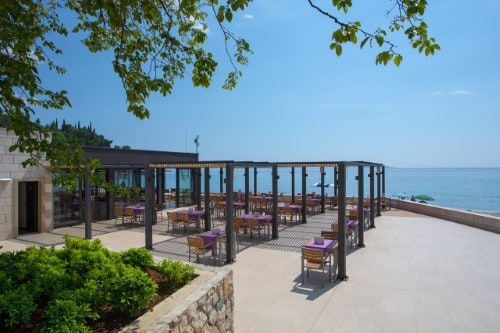 Outside restaurant at Hotel Astarea in Mlini, Croatia. Travel with World Lifetime Journeys