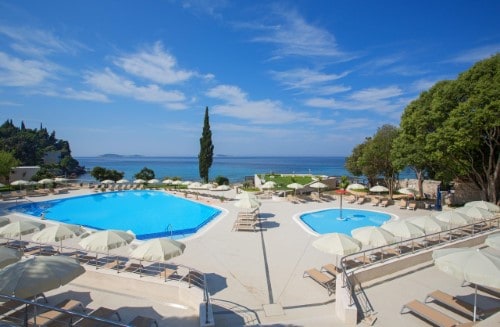 Outside pool area at Hotel Mlini in Mlini, Croatia. Travel with World Lifetime Journeys