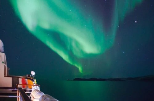 A view of the northern lights from MS Lofoten Northern Lights round voyage. Travel with World Lifetime Journeys