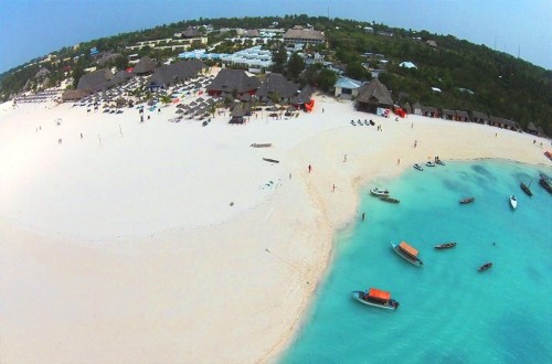 Air view of the hotel and ocean at Palumbo Kendwa, Zanzibar. Travel with World Lifetime Journeys