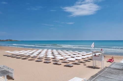 Beach area at Voi Marsa Sicla’ Resort in South Sicily, Italy. Travel with World Lifetime Journeys
