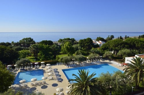 Beautiful hotel panorama at UNAHOTELS Naxos Beach in Taormina, Sicily. Travel with World Lifetime Journeys