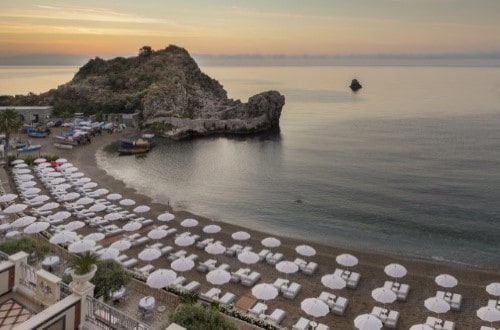 Beautiful panorama from balcony at Grand Hotel Mazzaro Sea Palace in Taormina, Sicily. Travel with World Lifetime Journeys