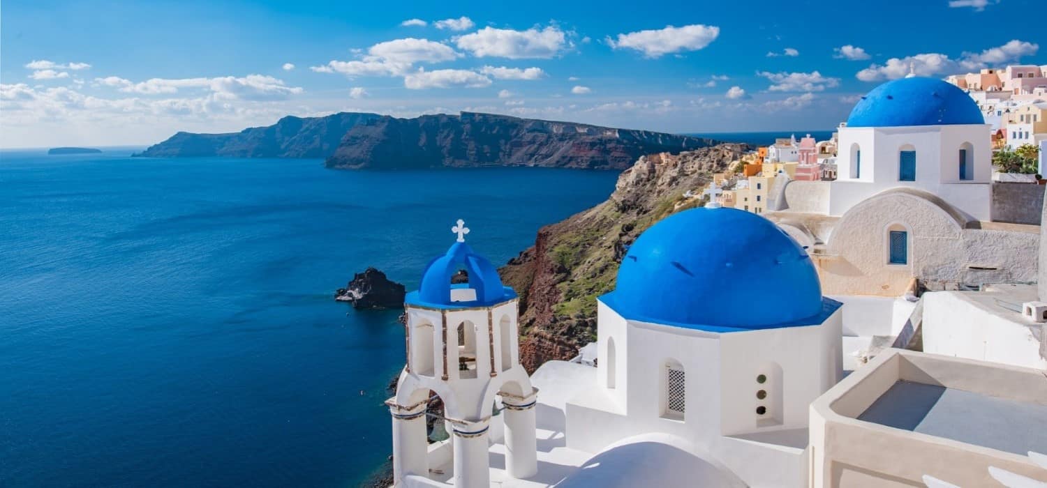 Church and superb views from Santorini, Greece. Travel with World Lifetime Journeys