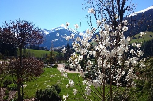 Garden view at Hotel Alpbacherhof in Alpbach, Austria. Travel with World Lifetime Journeys
