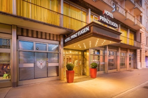Hotel entrance at Hotel Prinz Eugen in Vienna, Austria. Travel with World Lifetime Journeys