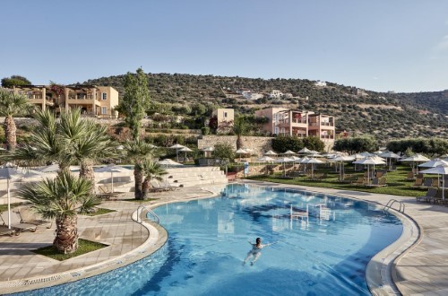Hotel panorama at Candia Park Village in Agios Nikolaos, Crete. Travel with World Lifetime Journeys
