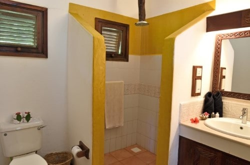 Inside bathroom at Fumba Beach Lodge, Zanzibar. Travel with World Lifetime Journeys