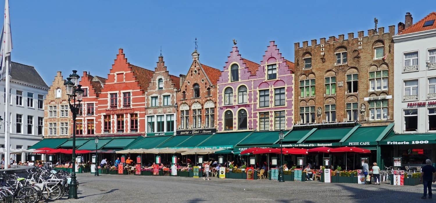 Large Market in Bruges, Belgium. Travel with World Lifetime Journeys
