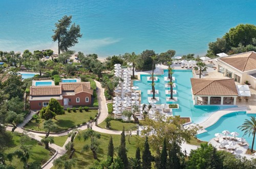 Panorama view at Grecotel Eva Palace in Corfu, Greece. Travel with World Lifetime Journeys