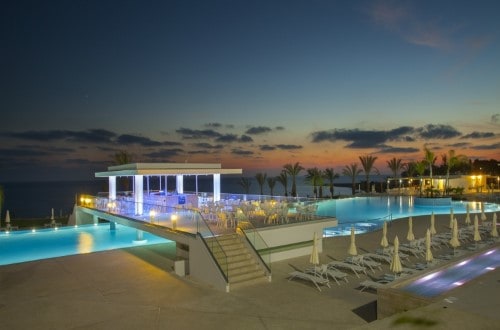 Pool view at King Evelthon Beach Hotel on Paphos, Cyprus. Travel with World Lifetime Journeys