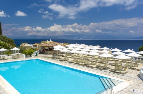 Pool view at Primasol Ionian Sun in Corfu, Greece. Travel with World Lifetime Journeys