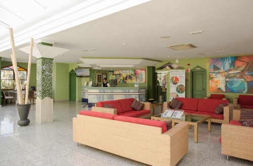 Reception area at Dunas Maspalomas Bungalows Resort in Maspalomas, Gran Canaria. Travel with World Lifetime Journeys