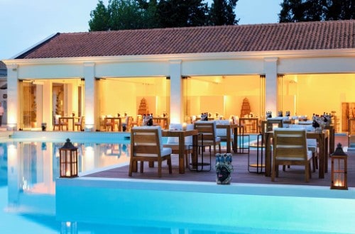 Restaurant view at Grecotel Eva Palace in Corfu, Greece. Travel with World Lifetime Journeys