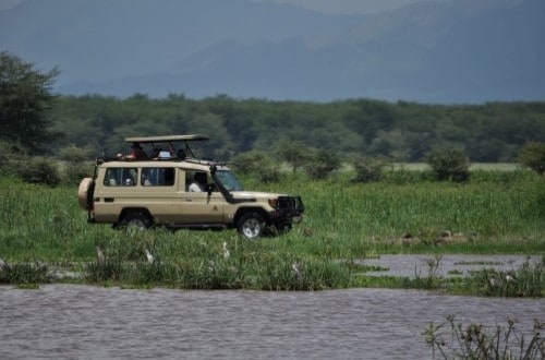Safari car in Lake Manyara National Park. Travel with World Lifetime Journeys