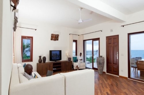 Seafront Residence living room at Essque Zalu, Zanzibar. Travel with World Lifetime Journeys