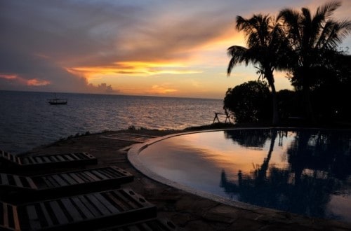 Splendid sunset at Fumba Beach Lodge, Zanzibar. Travel with World Lifetime Journeys