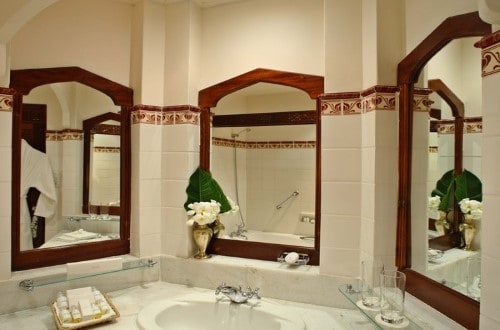 Standard bathroom at Zanzibar Serena Hotel in Stone Town. Travel with World Lifetime Journeys