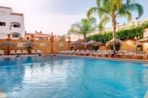 Swimming pool view at Choro Mar Apartments in Albufeira, Portugal. Travel with World Lifetime Journeys