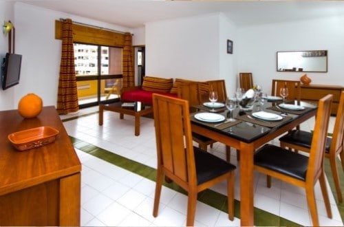 Three bedroom apartment dining area at Choro Mar Apartments in Albufeira, Portugal. Travel with World Lifetime Journeys