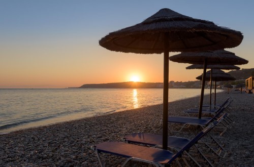 Beach front at Avra Beach Hotel in Rhodes Island, Greece. Travel with World Lifetime Journeys