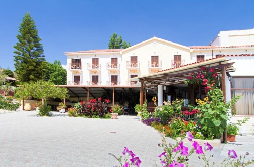 Hotel panorama at Karavados Beach Hotel in Kefalonia Island, Greece. Travel with World Lifetime Journeys