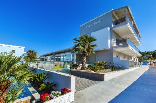 Main entrance at Anna Hotel in Halkidiki, Greece. Travel with World Lifetime Journeys