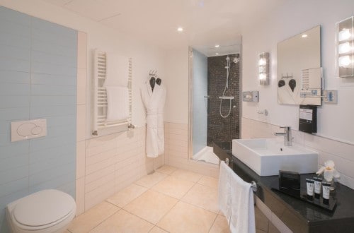 Ensuite bathroom at Best Western Plus Grand Hotel Victor Hugo in Luxembourg city. Travel with