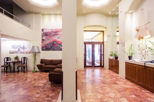 Reception area at Marina Athens Hotel in Greece. Travel with World Lifetime Journeys