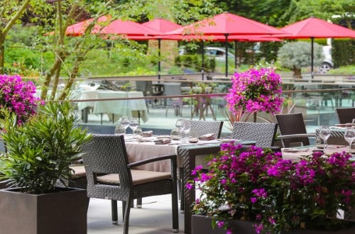 Terrace at Hotel Le Royal in Luxembourg city. Travel with World Lifetime Journeys