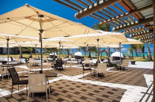 Beach and grill restaurant at Maritim Crystals Beach. Travel with World Lifetime Journeys in Mauritius