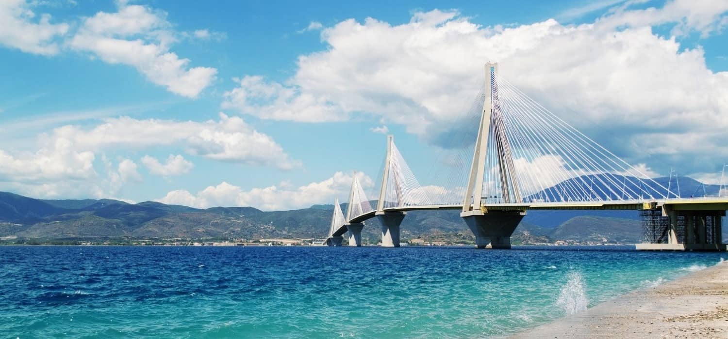 Bridge and sea at Patras, Greece. Travel with World Lifetime Journeys