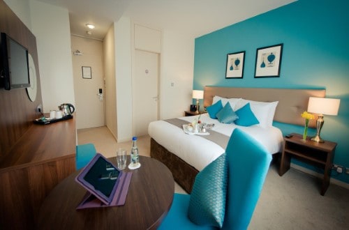 Double room at IMI Residence Dundrum Hotel in Dublin, Ireland. Travel with World Lifetime Journeys