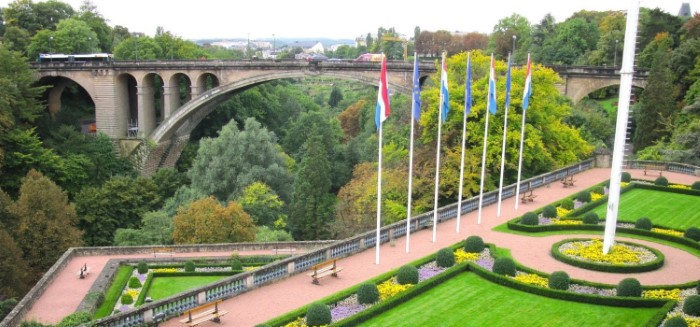 Flowers and bridge in Luxembourg. Travel with World Lifetime Journeys