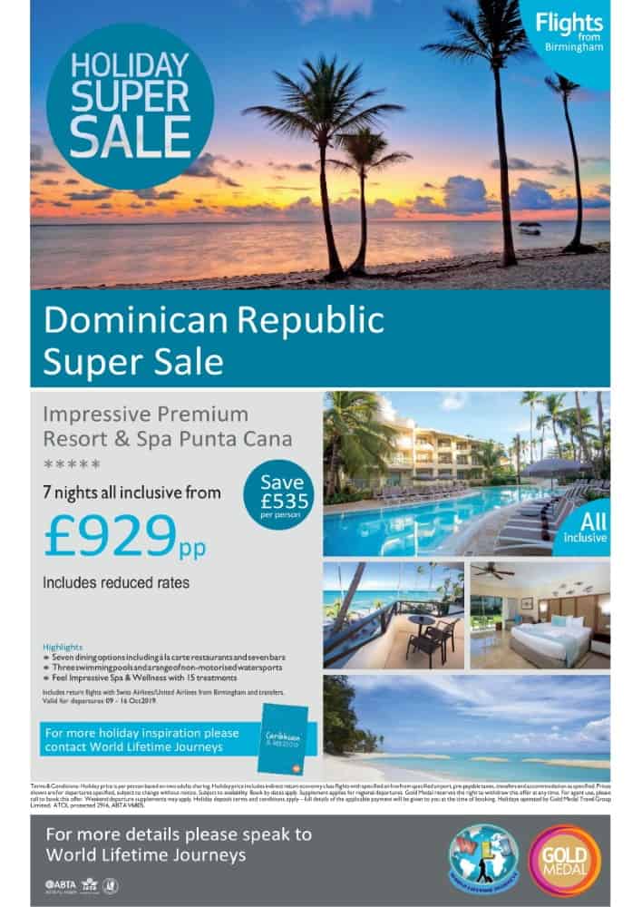 Impressive Premium Resort Punta Cana offer GMT-WLJ. Travel with World Lifetime Journeys