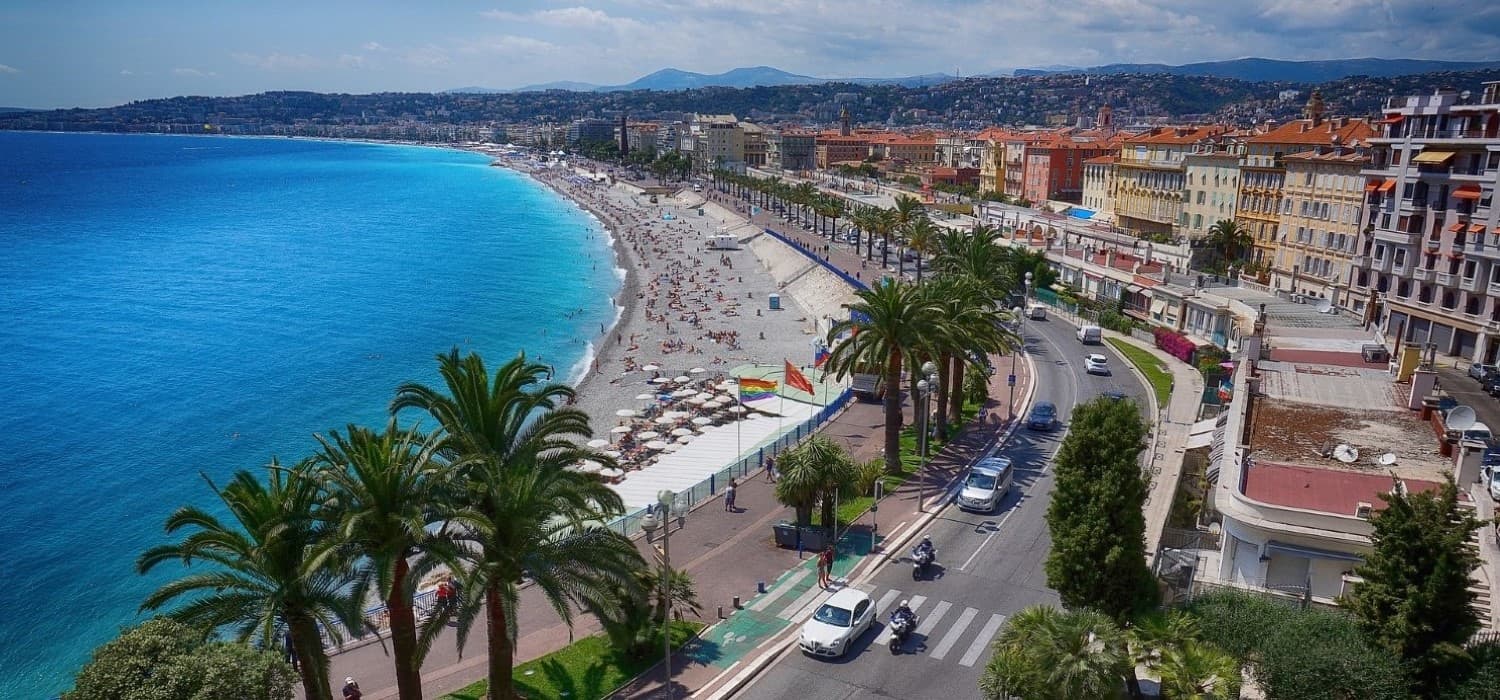 Meditteranean sea coast in Nice, France. Travel with World Lifetime Journeys
