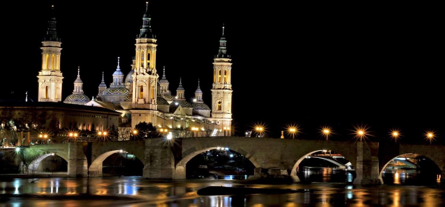 Night time in Zaragoza, Spain. Travel with World Lifetime Journeys