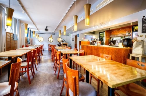 Restaurant area at Eurohostel Helsinki in Finland. Travel with World Lifetime Journeys