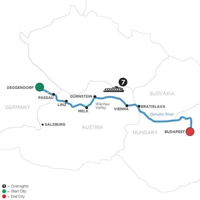 Danube Dreams Luxury River Cruise Eastbound map