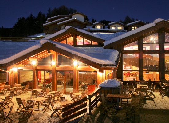 Outside terrace at Peisey Vallandry Hotel French Alps. Travel with World Lifetime Journeys